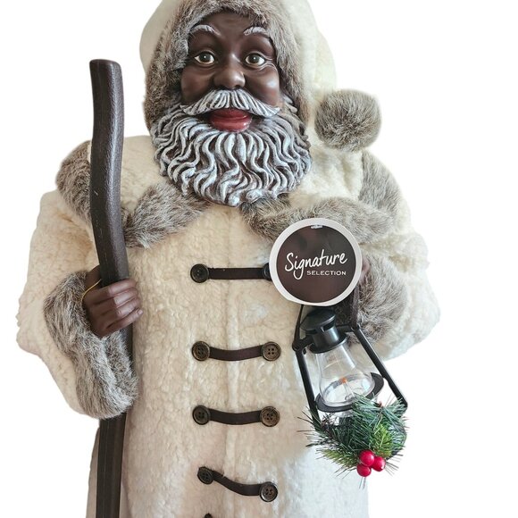 African American Santa Claus 34" Tall White Christmas Long Fur Figure Gorgeous - Picture 3 of 7